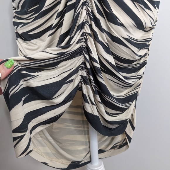 Wet Seal NWT Zebra mesh ruched one shoulder dress 3XL black cream - Picture 5 of 17